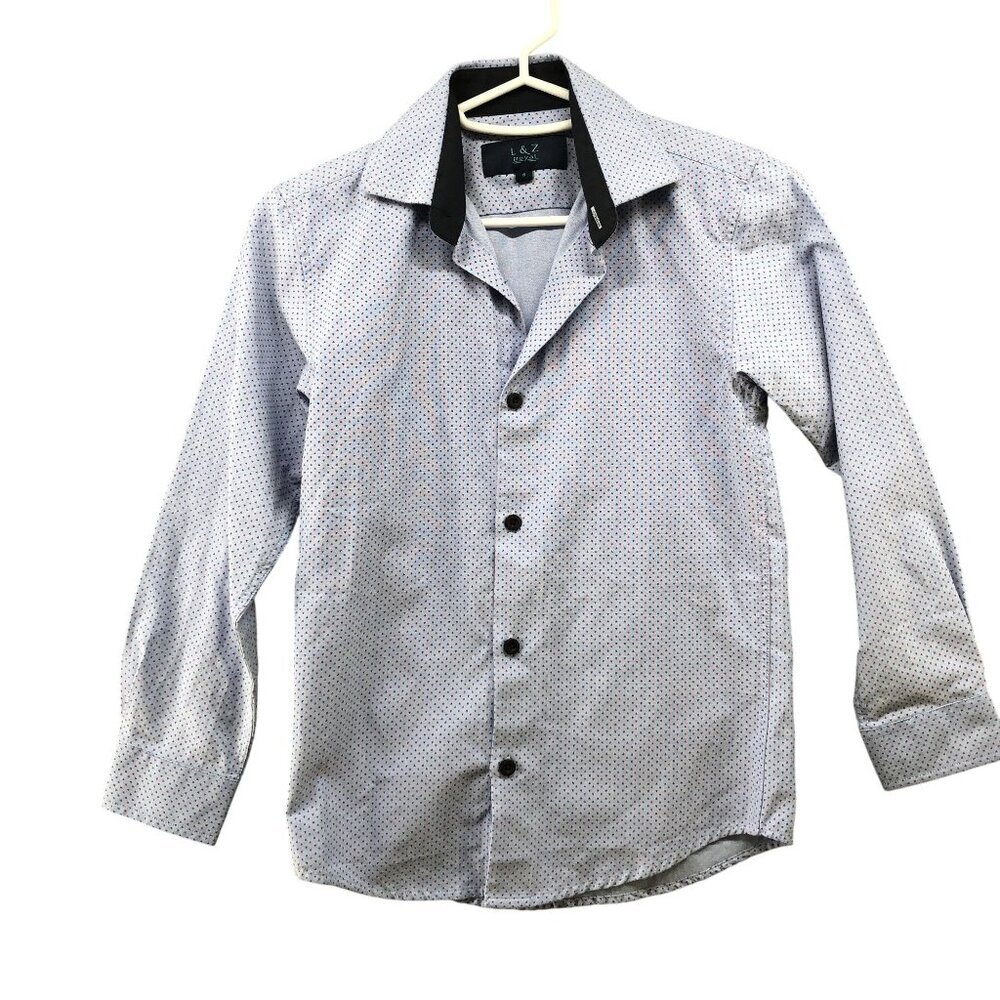 L&Z Royal Boy Size 8 Long Sleeve Dress Shirt Blue Red Triangle Printed Oxford